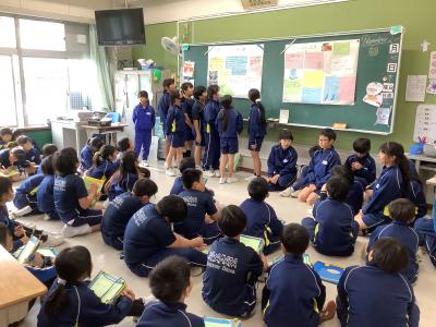 川俣町の産業について調べたことを発表する４年生