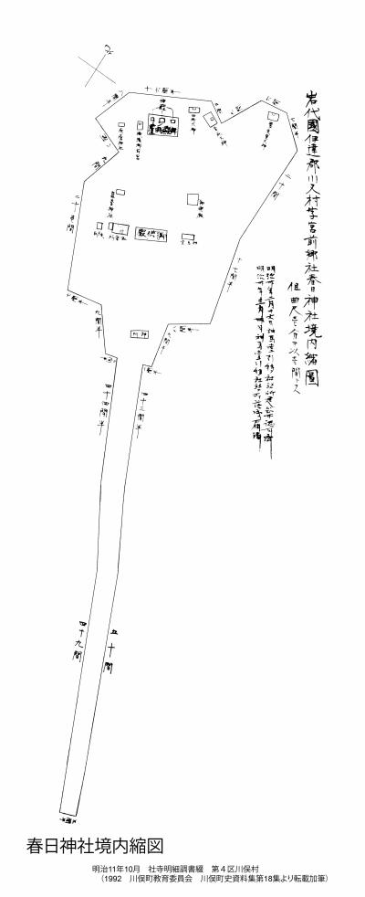 社寺明細調書の春日神社境内縮図(明治11年)
